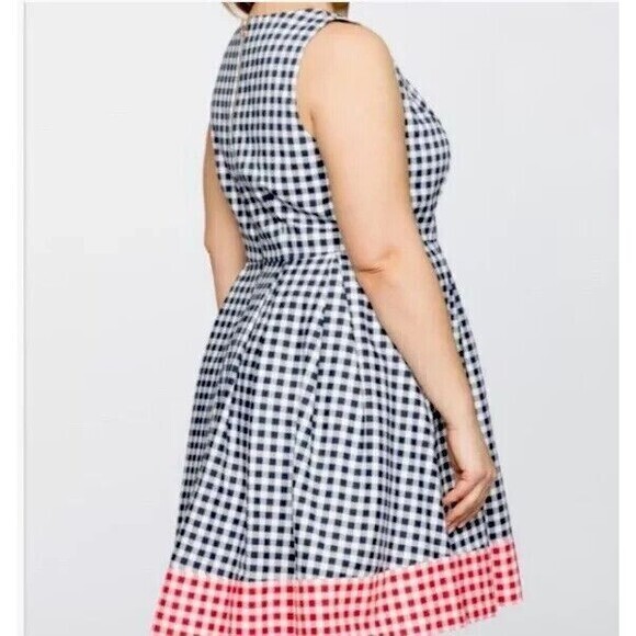 Draper James x Eloquii Sleeveless Dress 26 Red Blue Gingham Fit/Flare Rockabilly - Picture 2 of 16